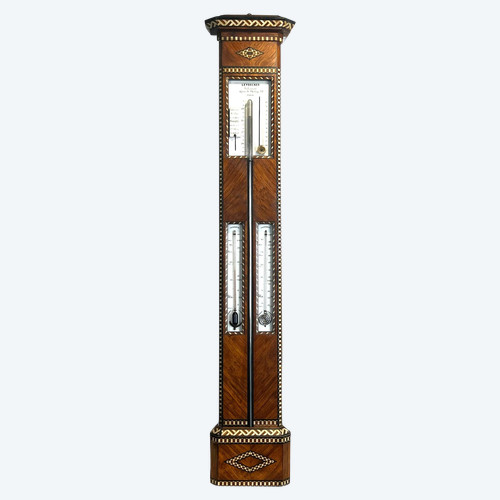 LEYDECKER BAROMETER / THERMOMETER IN PARIS IN NAPOLEON III PERIOD MARQUETRY