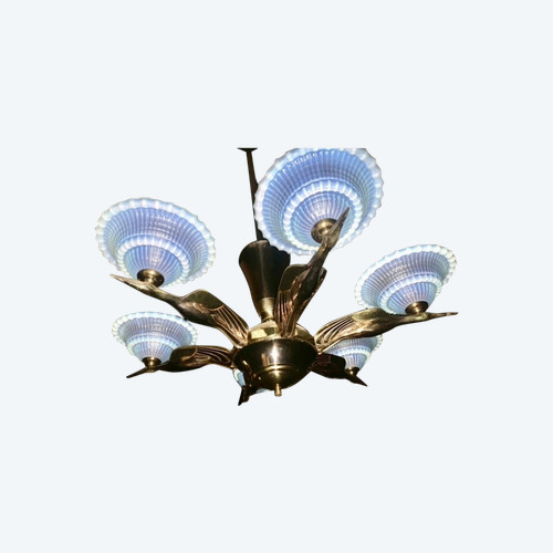 Art deco bronze bird chandelier 