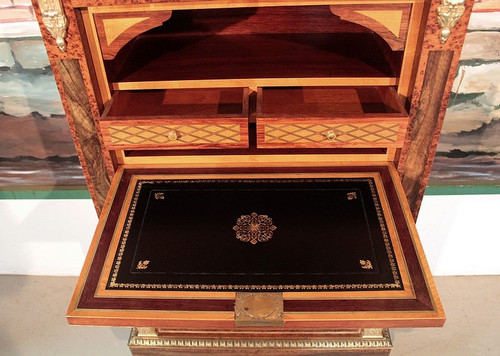 Secretaire in Cedar and Thuya Burl, Louis XVI style, Napoleon III period - 19th century