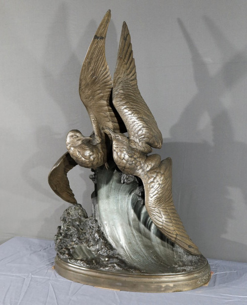 Regulate Sculpture “Seagulls on the Wave”, signed H. Lechesne – Mid 19th century