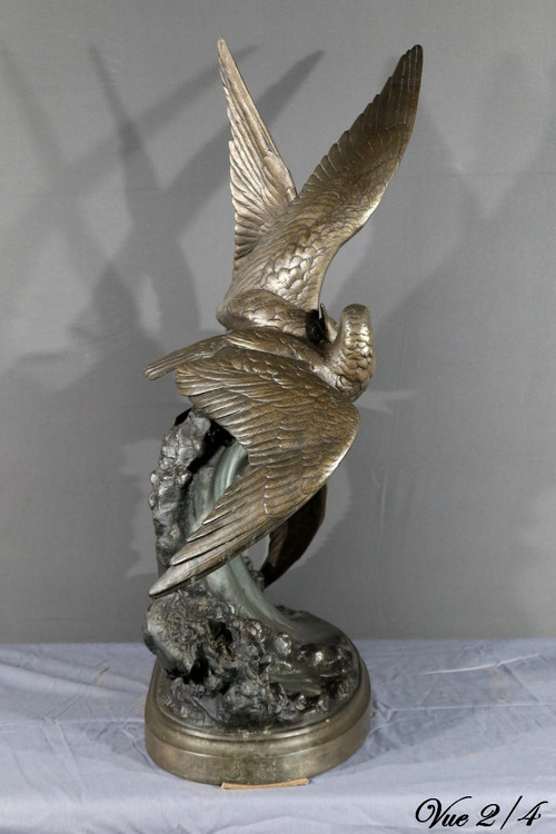 Regulate Sculpture “Seagulls on the Wave”, signed H. Lechesne – Mid 19th century