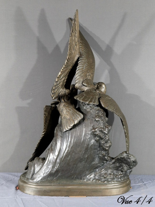 Regulate Sculpture “Seagulls on the Wave”, signed H. Lechesne – Mid 19th century