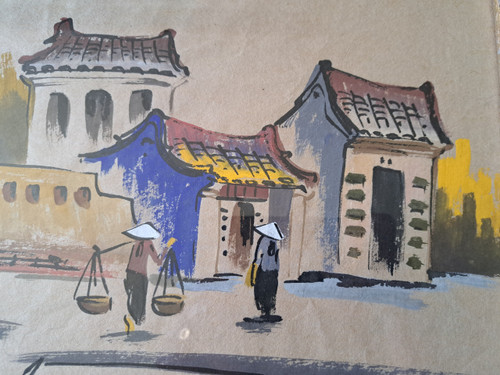 Indochinese Village, Gouache On Paper, 20th century. 