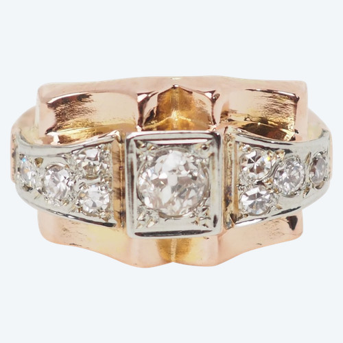 Tank Ring In Rose And White Gold, Diamonds