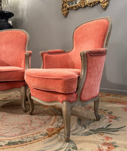 Pair Of Louis XV Style Lacquered Wood Bergeres, 19th Century