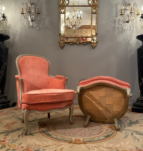 Pair Of Louis XV Style Lacquered Wood Bergeres, 19th Century