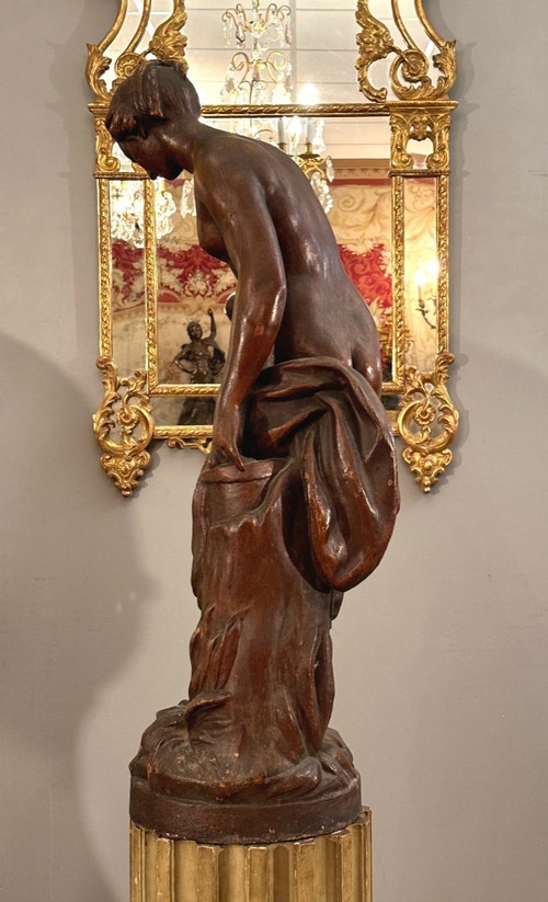 d'Après Etienne Maurice Falconet, Importante Sculpture En Fonte  La Baigneuse  (1716 - 1791)