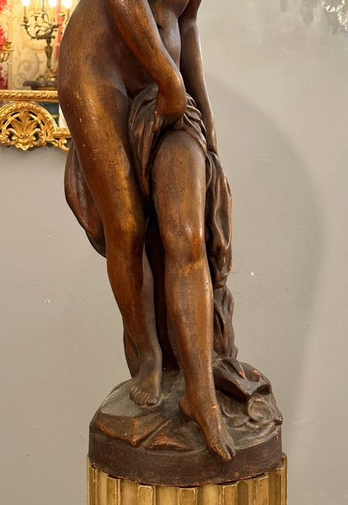 d'Après Etienne Maurice Falconet, Importante Sculpture En Fonte  La Baigneuse  (1716 - 1791)