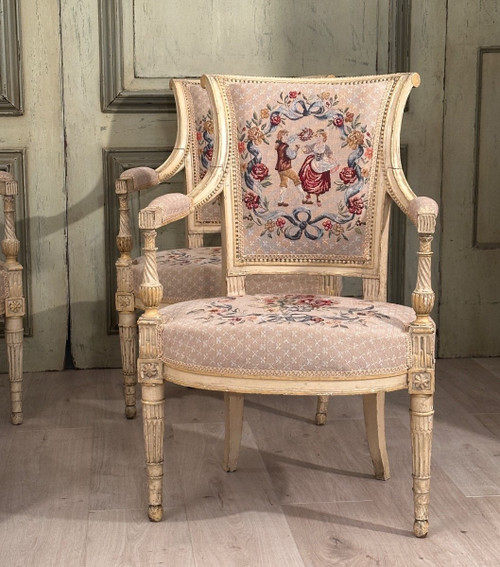 Suite Of Four Armchairs In Lacquered Wood From Louis XVI Period, Circa 1780