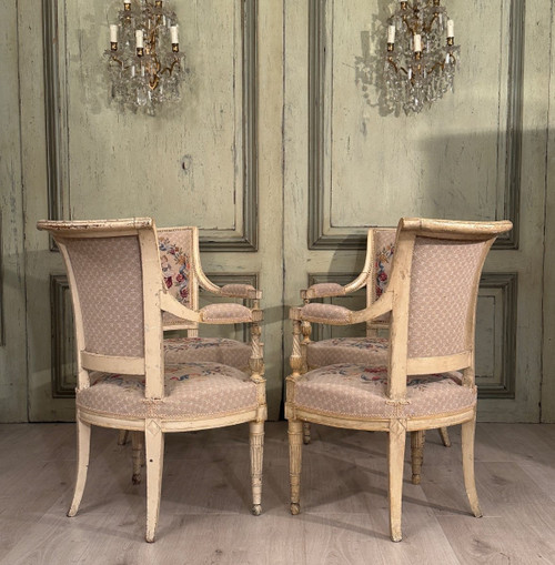 Suite Of Four Armchairs In Lacquered Wood From Louis XVI Period, Circa 1780