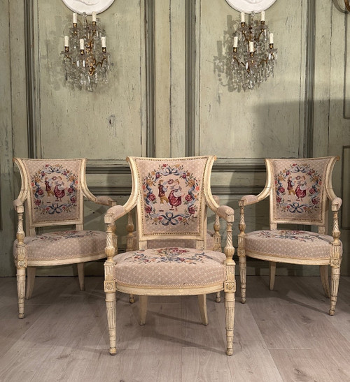 Suite Of Four Armchairs In Lacquered Wood From Louis XVI Period, Circa 1780