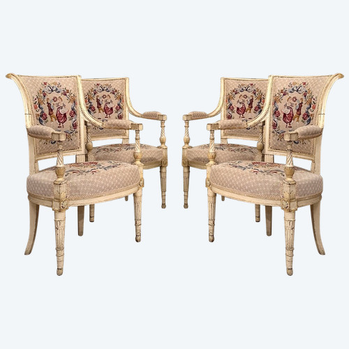 Suite Of Four Armchairs In Lacquered Wood From Louis XVI Period, Circa 1780