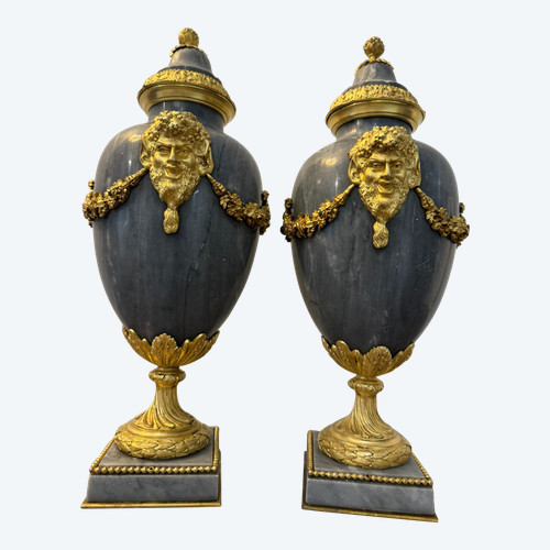 PAIR OF LOUIS XVI STYLE FAUN HEAD CASSOLETTES