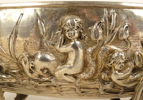 Table Nave German Silver Hanau Amphitrite Dolphins 488gr 19th century