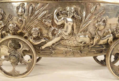 Table Nave German Silver Hanau Amphitrite Dolphins 488gr 19th century