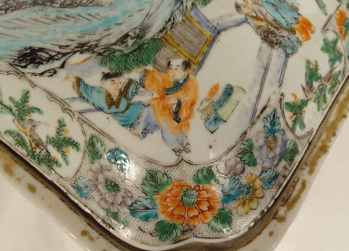 Covered Terrine China Green Family Characters Landscapes 18th century