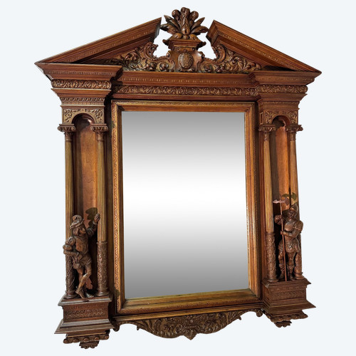 Miroir de style Néo-Renaissance en noyer 