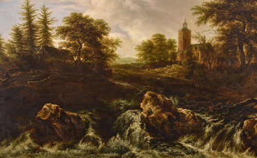 Wooded Landscape With Waterfall, Jacob Van Ruisdael (haarlem 1628-amsterdam 1682) Attributable