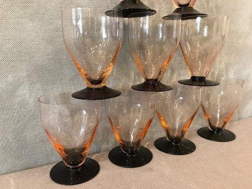 Set of 10 Art Deco glasses, circa 1940, lightly smoked