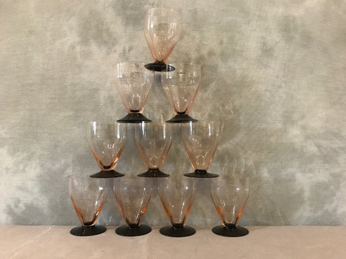 Set of 10 Art Deco glasses, circa 1940, lightly smoked