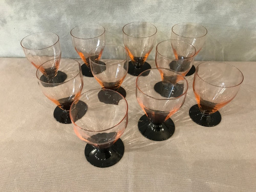 Set of 10 Art Deco glasses, circa 1940, lightly smoked