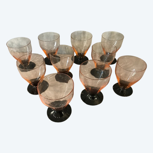 Set of 10 Art Deco glasses, circa 1940, lightly smoked