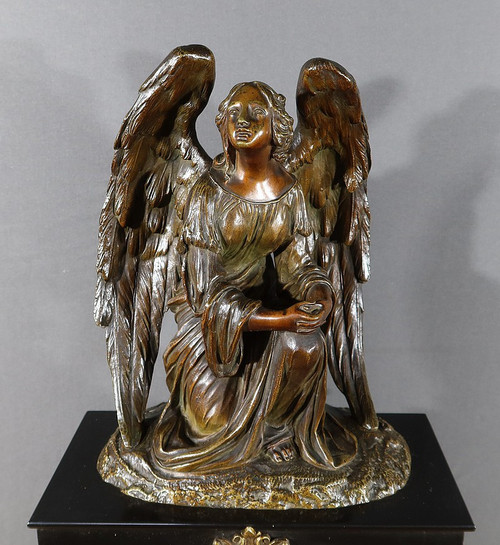 Uhr aus Marmor und Bronze, "L'Ange en Contemplation", Miroy Frères, Epoche Napoléon III