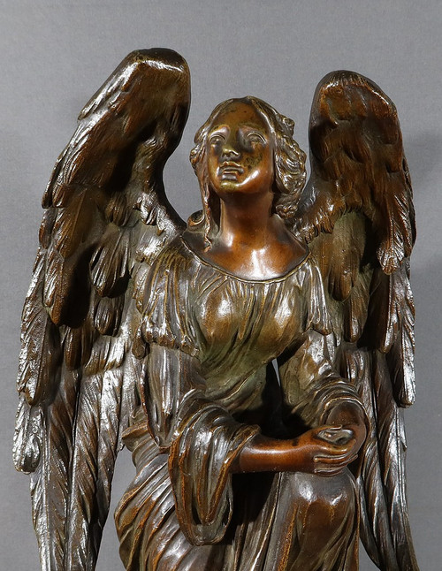 Uhr aus Marmor und Bronze, "L'Ange en Contemplation", Miroy Frères, Epoche Napoléon III