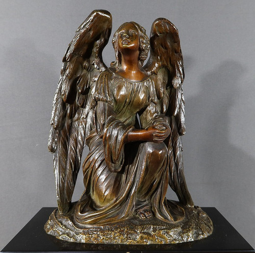 Uhr aus Marmor und Bronze, "L'Ange en Contemplation", Miroy Frères, Epoche Napoléon III