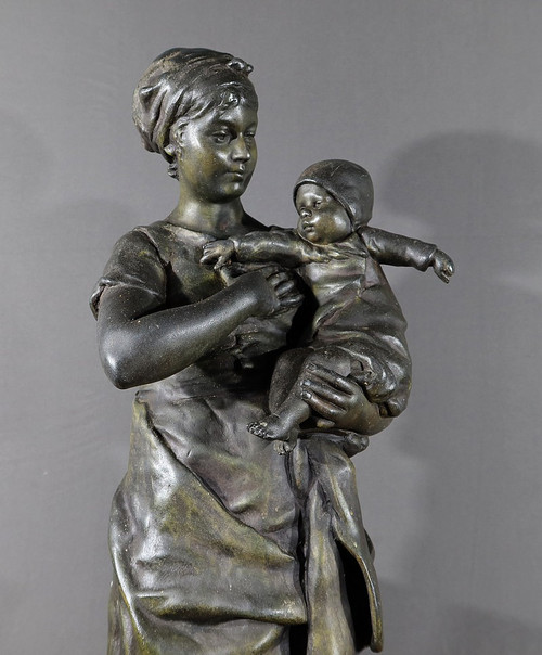 Statue en Régule « Jeune Mère » par L. Steiner – Fin XIXe