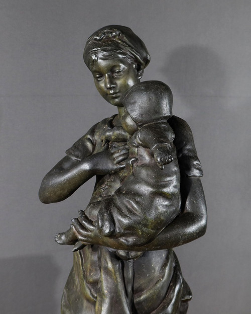 Statue en Régule « Jeune Mère » par L. Steiner – Fin XIXe