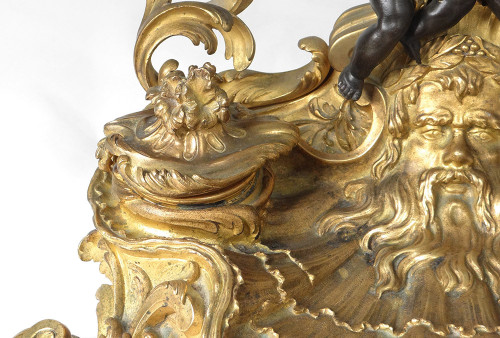 Calamaio Luigi XV rocaille candelieri in bronzo carattere cherubini 41 cm XVIII secolo