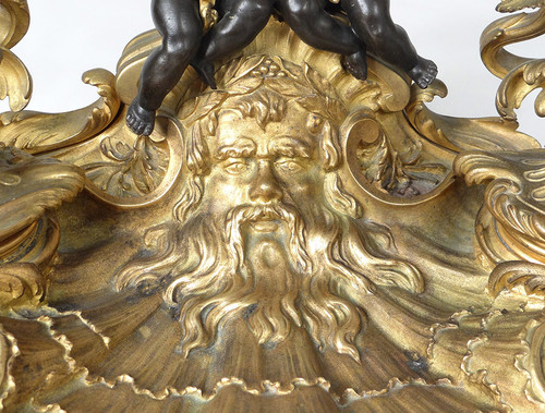 Calamaio Luigi XV rocaille candelieri in bronzo carattere cherubini 41 cm XVIII secolo