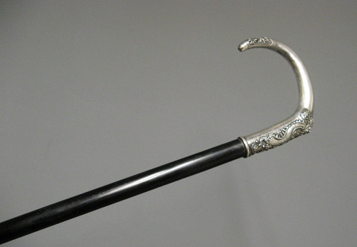 Cast Silver Dragon Cane. Ebony shaft. China or Vietnam 19th century.