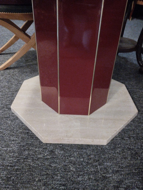 Table - Lacquer - Bordeaux red - Brass - v .1970.