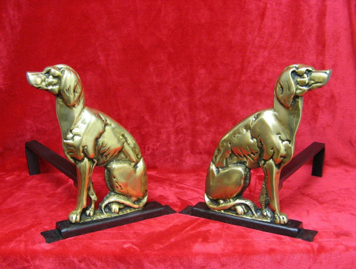 Pair De Chenets Aux Chiens XXe.