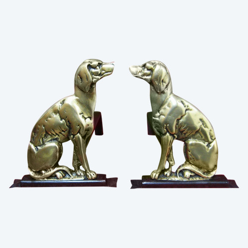 Pair De Chenets Aux Chiens XXe.