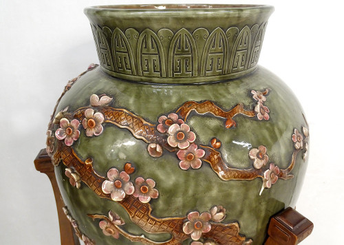 Large earthenware vase Jules Vieillard Bordeaux Japanese decor 19th century Sellette