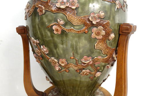 Large earthenware vase Jules Vieillard Bordeaux Japanese decor 19th century Sellette