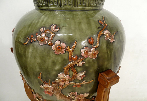 Large earthenware vase Jules Vieillard Bordeaux Japanese decor 19th century Sellette