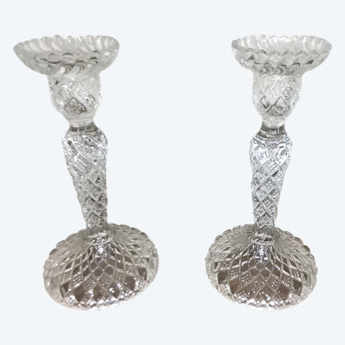 Pair of glass candlesticks signed de vallerysthal