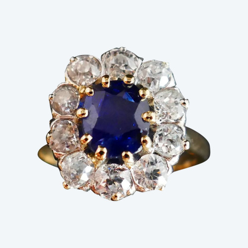 Ring Saphir Und Diamanten, 18 Karat Gold.