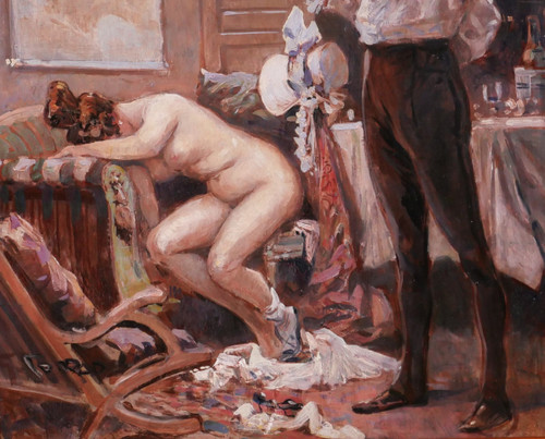 Georges CONRAD 1874-1936 Le départ en voyage de l'homme aimé, painting, circa 1900