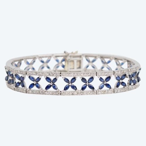 Openwork bracelet in white gold, sapphires and diamonds