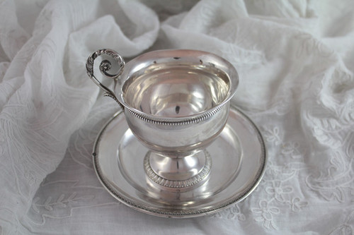 Solid silver cup and saucer 'Vieillard' hallmark, big guarantee Paris (1819-1838)