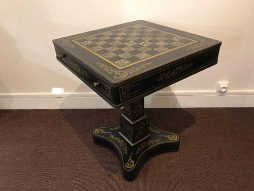 Games table in black wood and mother-of-pearl decor 20th century 