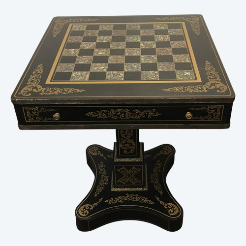 Games table in black wood and mother-of-pearl decor 20th century 