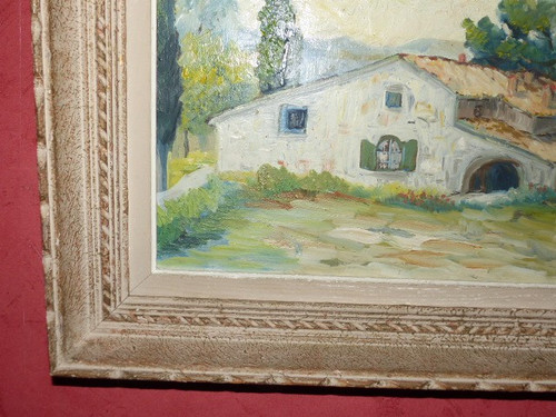 Oil painting on canvas landscape made in Avignon (signed Fabien 1947)