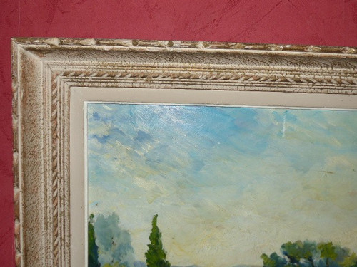 Oil painting on canvas landscape made in Avignon (signed Fabien 1947)