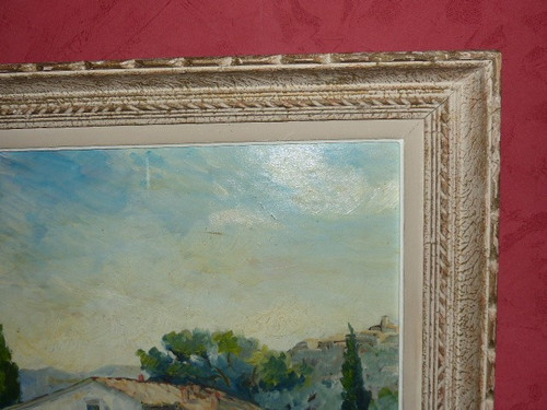 Oil painting on canvas landscape made in Avignon (signed Fabien 1947)